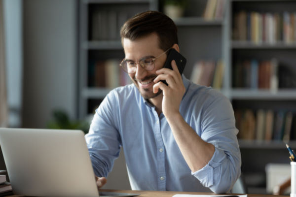 happy man using internet